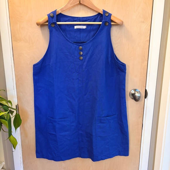 MISSLOOK Tops - MISSLOOK Royal Blue Buttoned Jumper Dress Size XXXL Cotton Teacher Smock Artsy